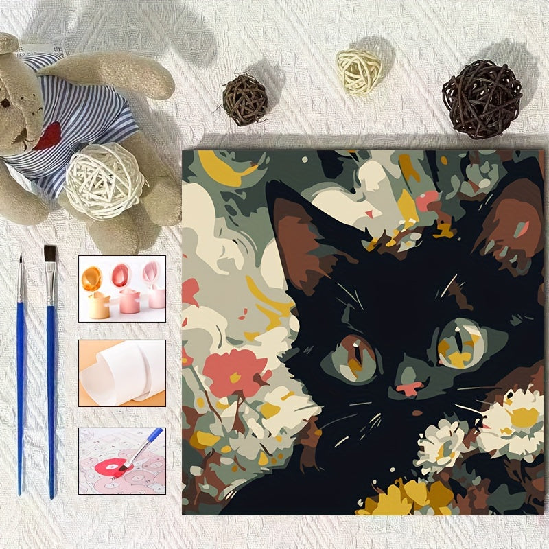 Oil painting DIY kit for cat, designed to hang on desktop for stress relief or gifting.