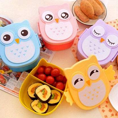 Convenient Lunch Box decorated with a Cartoon Owl, crafted from BPA-free plastic, perfect for Picnics or School, and includes separate compartments for organization.