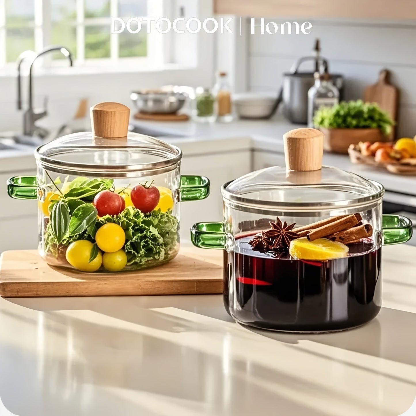 Clear Glass Saucepan Set with Lid - Includes 2 Pieces, Versatile Stockpot with Yellow/Green Handle - Great for Cooking Noodles, Red Wine, and Hot Milk - Perfect for Both Home and Restaurant Cooking