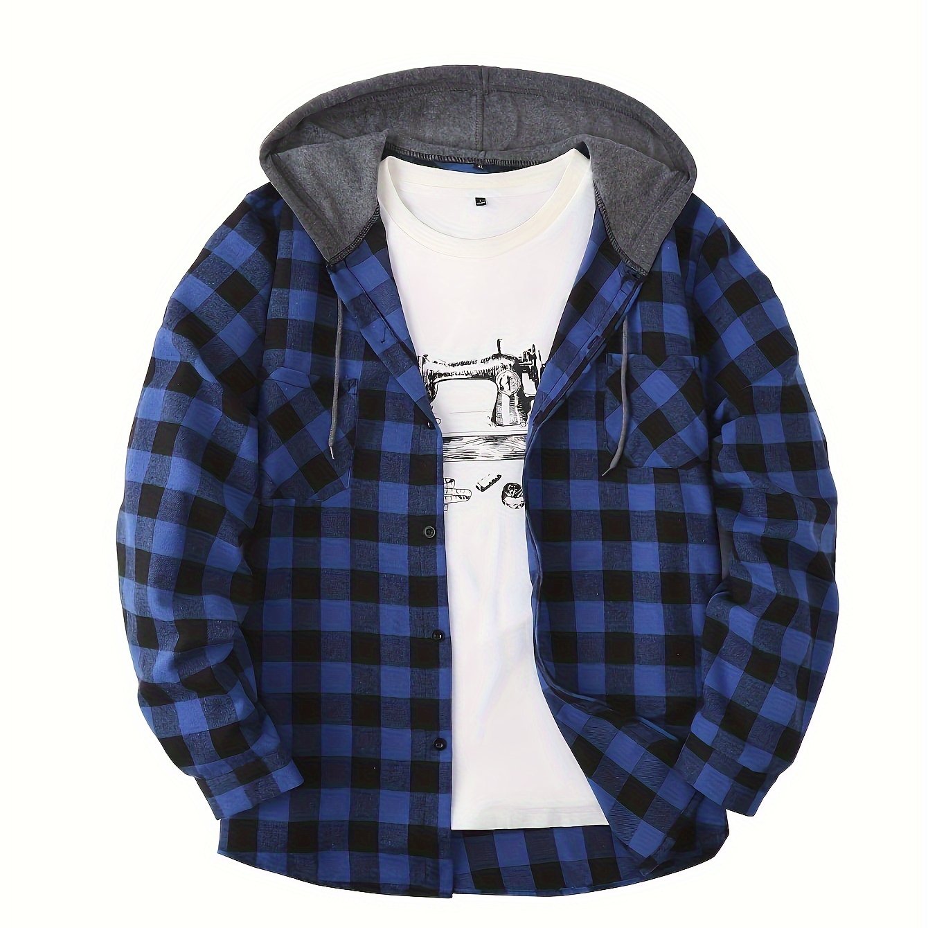 Men's plaid pattern hoodie jacket with pockets for stylish leisurewear outdoors.