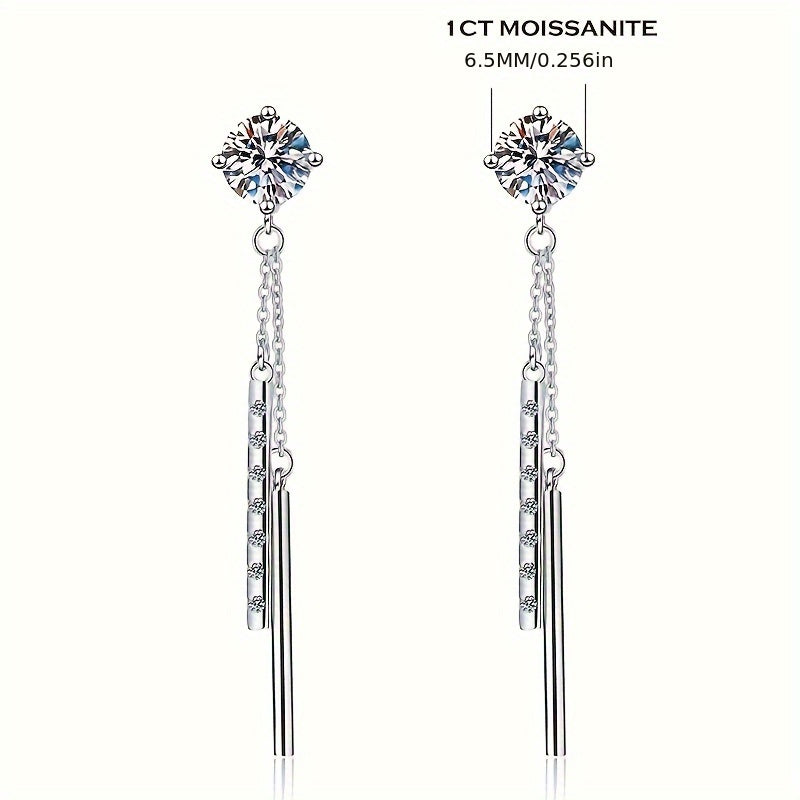 Women's tassel earrings with long ear wire, featuring 1ct*2pcs moissanite stones, made of 925 sterling silver. These stylish Japanese and Korean inspired earrings are perfect for Valentine's Day or Mother's Day gifting.