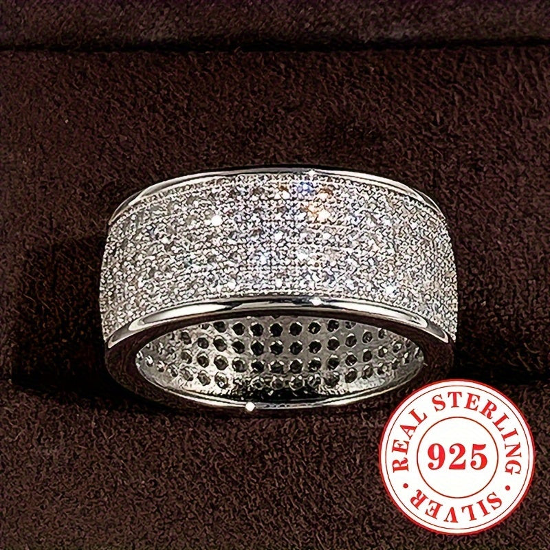 Elegant Wide Sterling Silver Ring for Women, Featuring 6.9 Grams of 925 Silver and Sparkling Zirconia, Perfect for Weddings and Special Occasions.