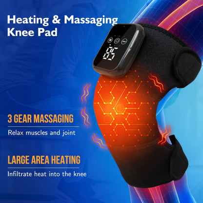 Wireless 3-in-1 heating vibrator massager for knee joints, elbows, shoulders. USB rechargeable with 3-level heating. Ideal gift for elderly.