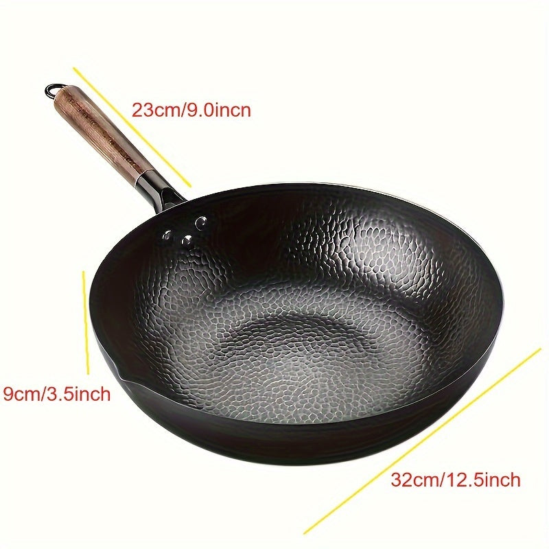 Durable 32.0cm Cast Iron Wok - Ideal for Induction, Electric, and Gas Stoves - Versatile Cookware for Home Kitchens - Compatible with Halogen and a Range of Kitchen Appliances - High-Quality Kitchenware for Household Use