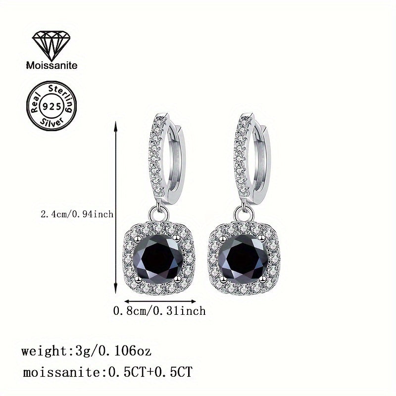 Indulgent 925 Sterling Silver Earrings featuring 1 Carat Black Moissanite - Ideal for Special Occasions like Birthdays, Valentine's Day, Christmas, Halloween, Thanksgiving, New Year, Parties, and Weddings - Versatile and Elegant Women's Jewelry -