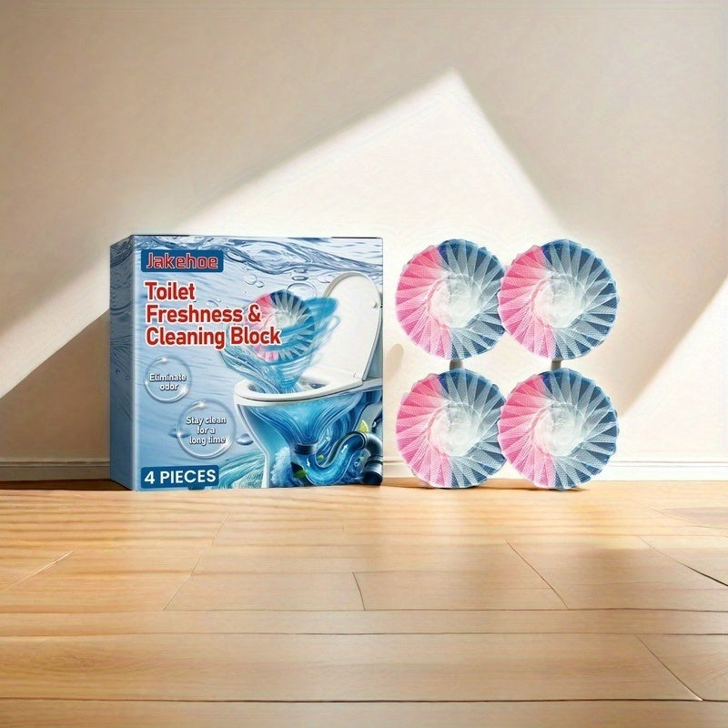 Get a 4-Pack of FreshClean Toilet Bowl Cleaner Tablets for a Fume-Free, Odor-Eliminating, Stain & Ring-Removing, Long-Lasting Freshness. Specifically designed for ceramic surfaces, these tablets use Sodium Bicarbonate as a deodorizer.