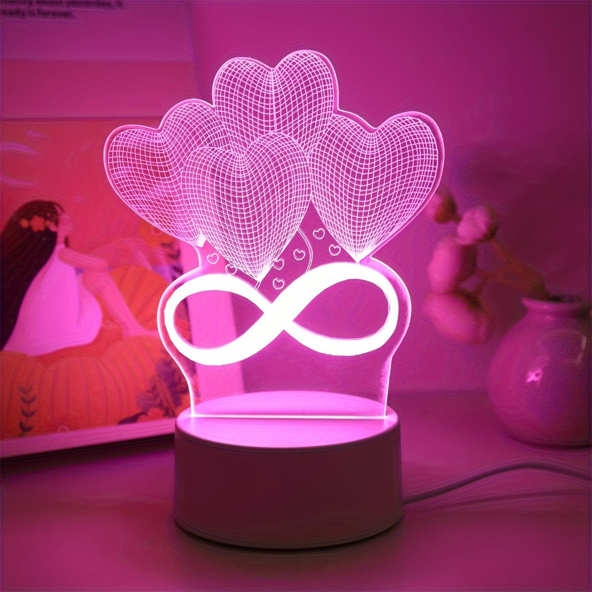 Pink Love 3D LED Night Light for Bedroom Decoration