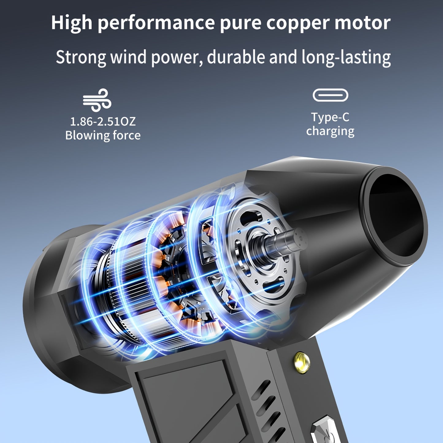 ANKNQ Cordless Air Duster: 130000RPM, Adjustable Jet Fan, USB/Battery Powered, for cleaning car/motorcycle, computer/keyboard, yard debris.