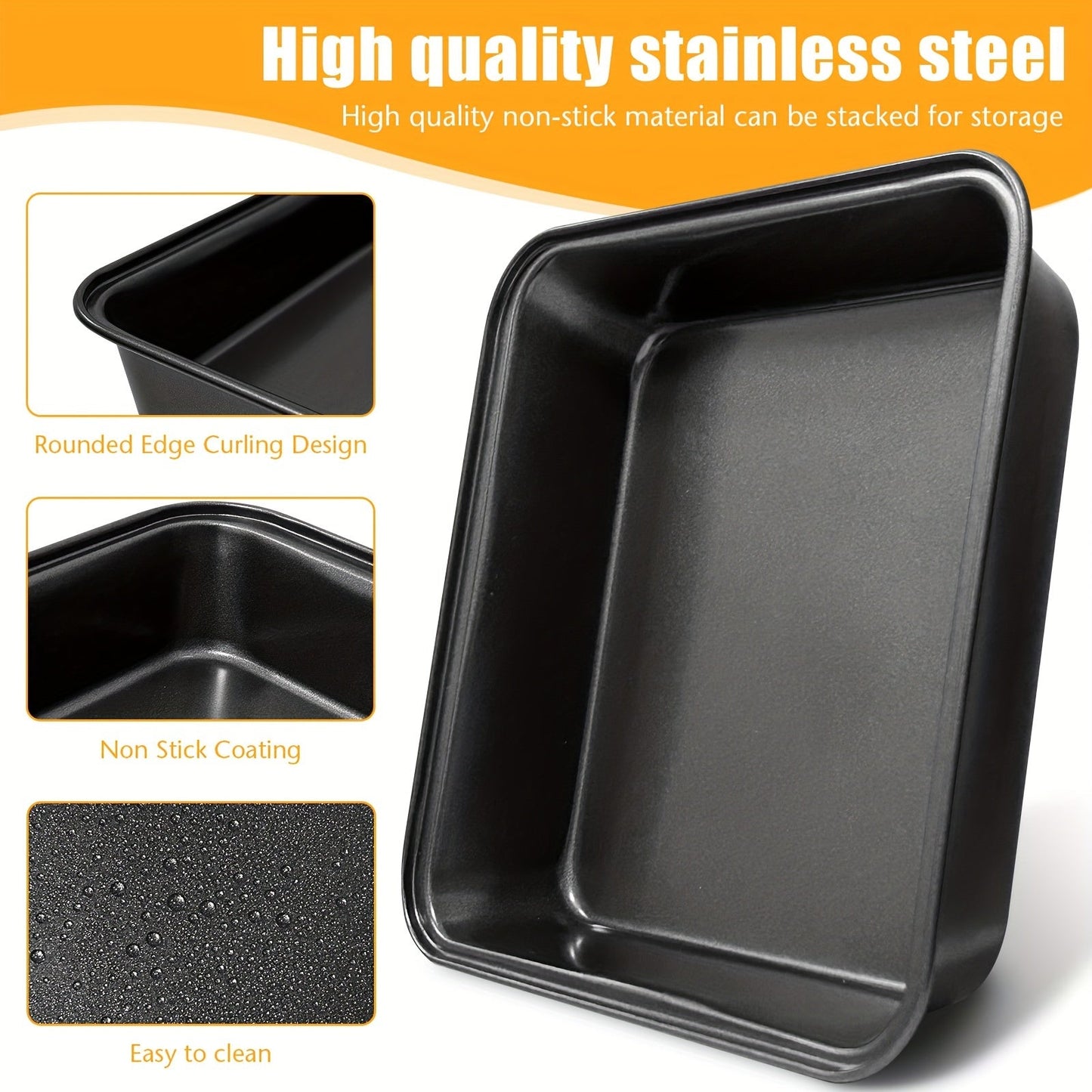 Set of 3 Non-Stick Square Cake Pans with Wide Handles, 5cm Deep - Dishwasher Safe, Ideal for Brownies & Noodle Cakes, Compatible with Induction Cooktops.