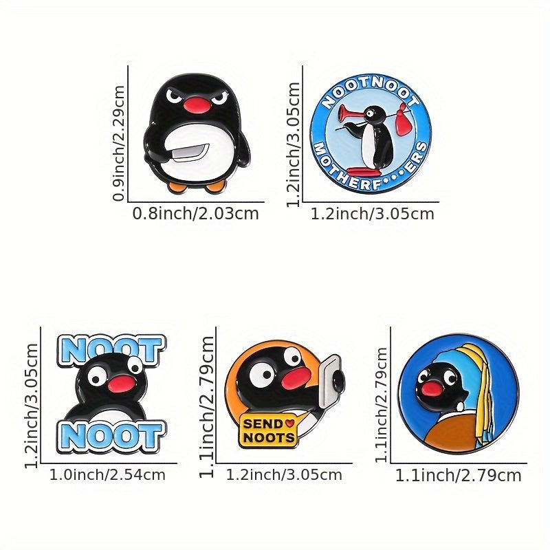 Set of 5 Penguin Cartoon Enamel Pins - Unique Alloy Brooch Badges, Cute Animal Lapel Pins for Backpacks and Clothing Accessories