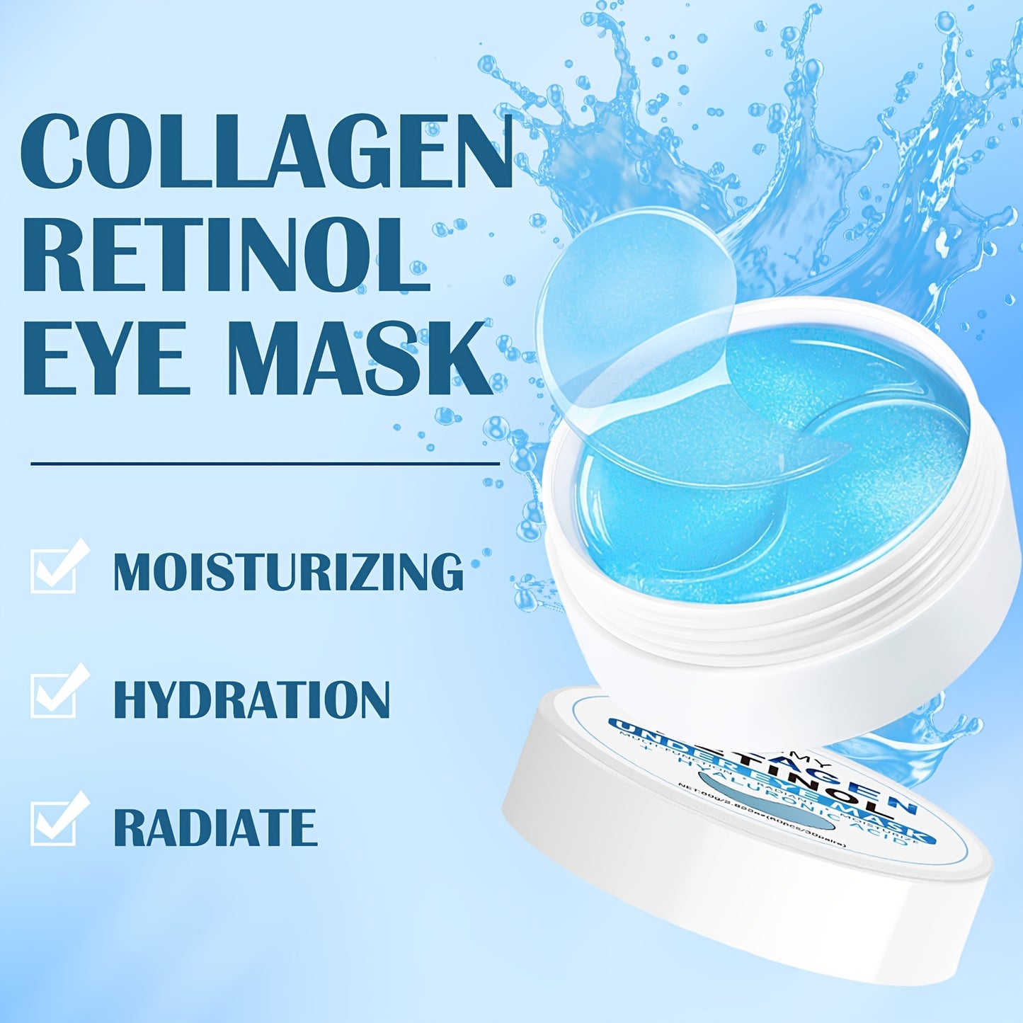 60pcs Collagen and Retinol Hydrogel Eye Mask for powerful moisturization, firming, and smoothing eye skin.