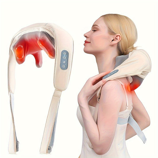 Wireless electric massager with heat pack and USB rechargeable lithium battery for muscle relaxation, suitable for neck, shoulder, thigh, waist, and shank - Unisex gift for Valentine's &