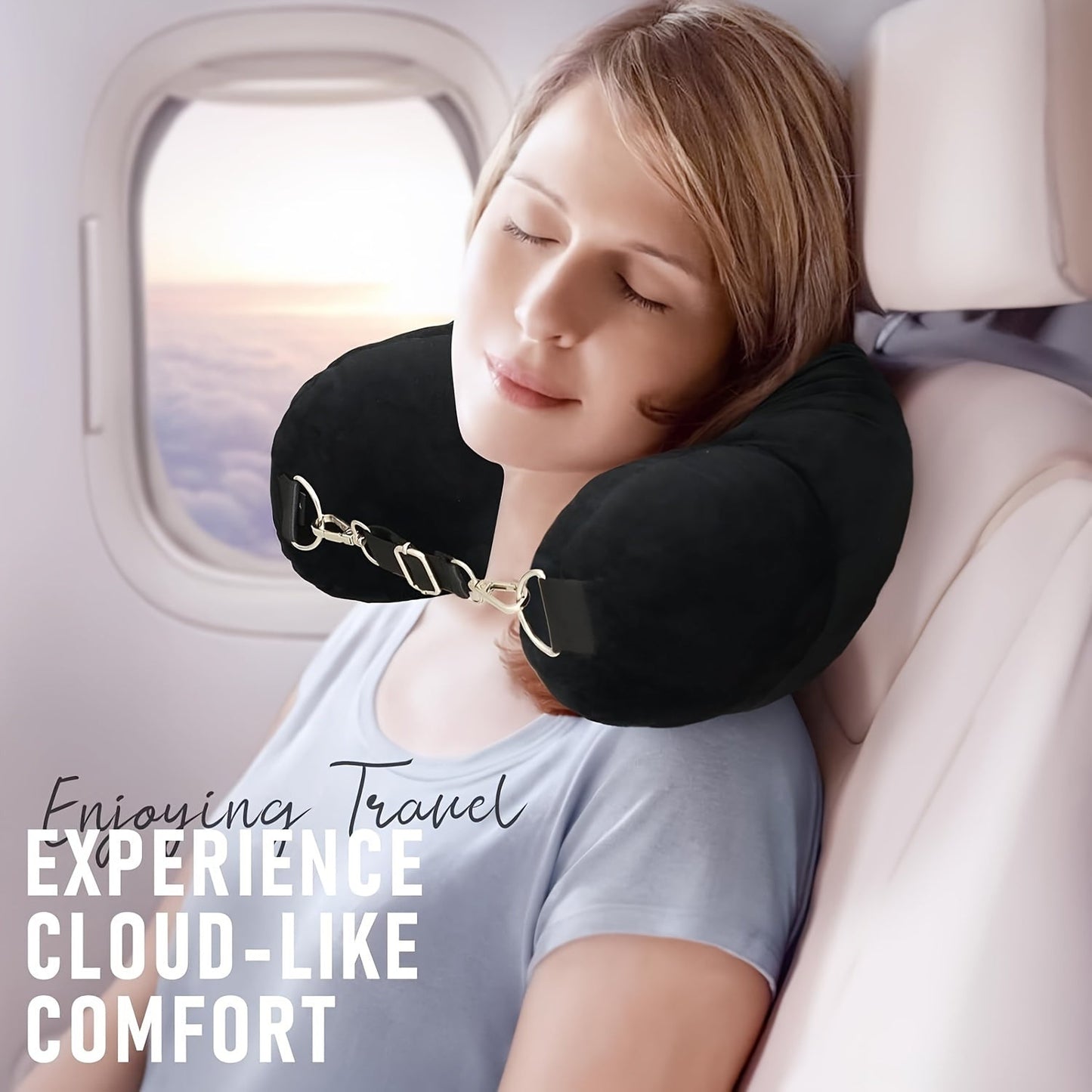 Travel in comfort with this lightweight, soft U-shaped travel pillow. Features include a storage pocket, machine washable design, adjustable firmness for whole body support, and a woven polyester cover. Convenient for all your traveling needs.