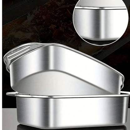 Stainless steel baking pan ideal for outdoor picnics, featuring a simple and fashionable design. This non-stick cookie sheet is perfect for both men and women and can be used as an oven accessory or baking tool. A must-have kitchen gadget for daily use.