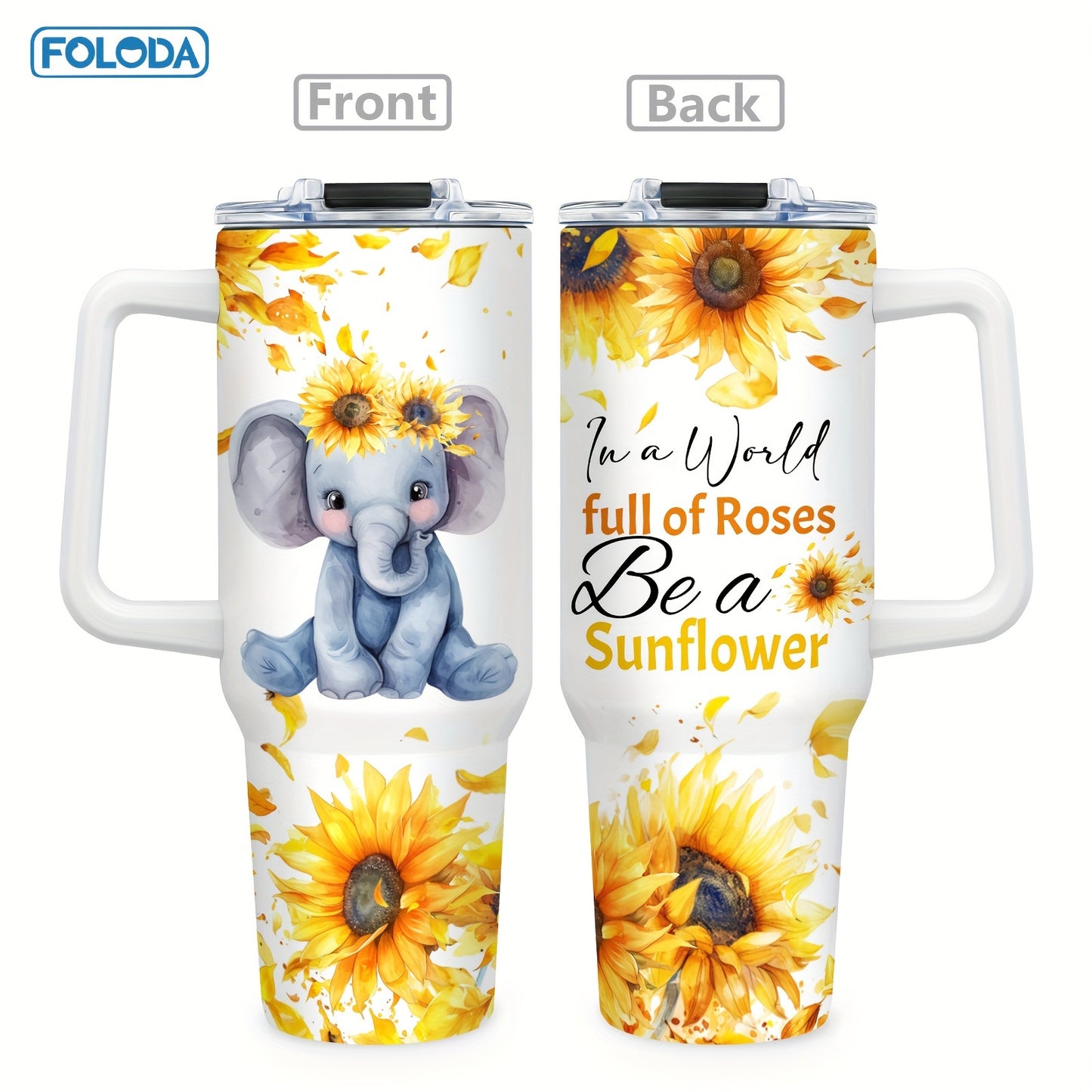 Foloda Cute Elephant 40oz Stainless Steel Tumbler: Perfect Gift for Elephant Lovers. Ideal for Wife, Mom, Daughter, Sister, Grandma. Great for Outdoor Camping.