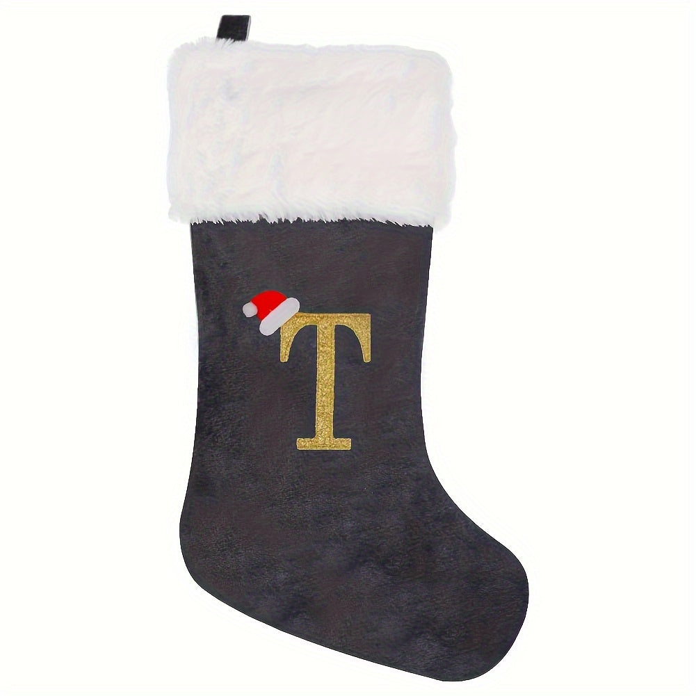 Modern Christmas stocking featuring 'HOME' embroidery in grey and white, made of polyester flannel, 43.18cm in length, feather-free, perfect holiday gift.