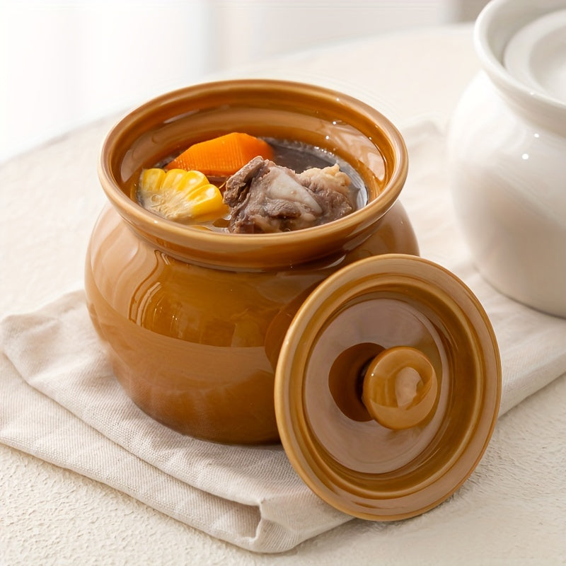 Single serving ceramic stew pot with lid in multiple colors. Leak-proof and food-safe, perfect for soups, steaming eggs, and cooking vegetables. Can also be used for bird's nest dishes and healthy cooking. Comes with the option of a wooden spoon. Great