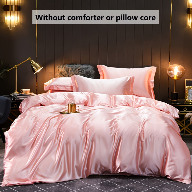 Three solid color satin duvet covers, silky and soft to the touch. Skin-friendly and comfortable, with breathable and sweat-absorbent properties. Perfect for bedrooms and living rooms. Set includes one duvet cover, two pillowcases, no duvet insert