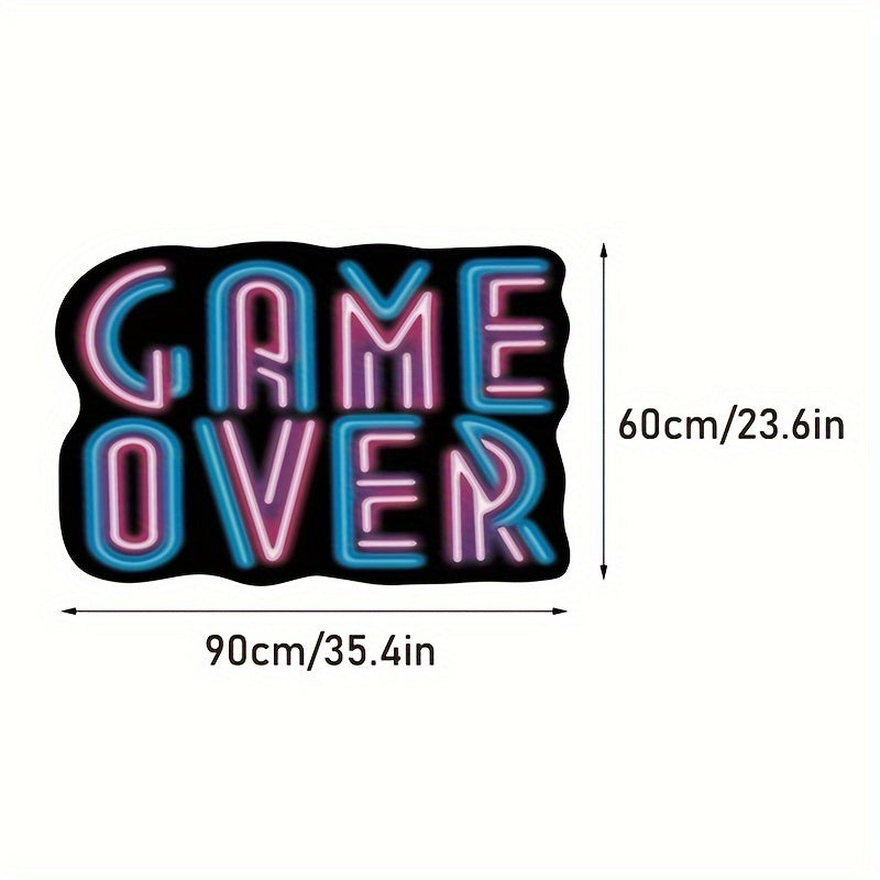 3D Fluorescent Lettering Area Rug with "Game Over" Design - Plush, Anti-Slip, Machine Washable Rug for Living Room, Bedroom, or Game Room - Illuminating Decorative Floor Mat