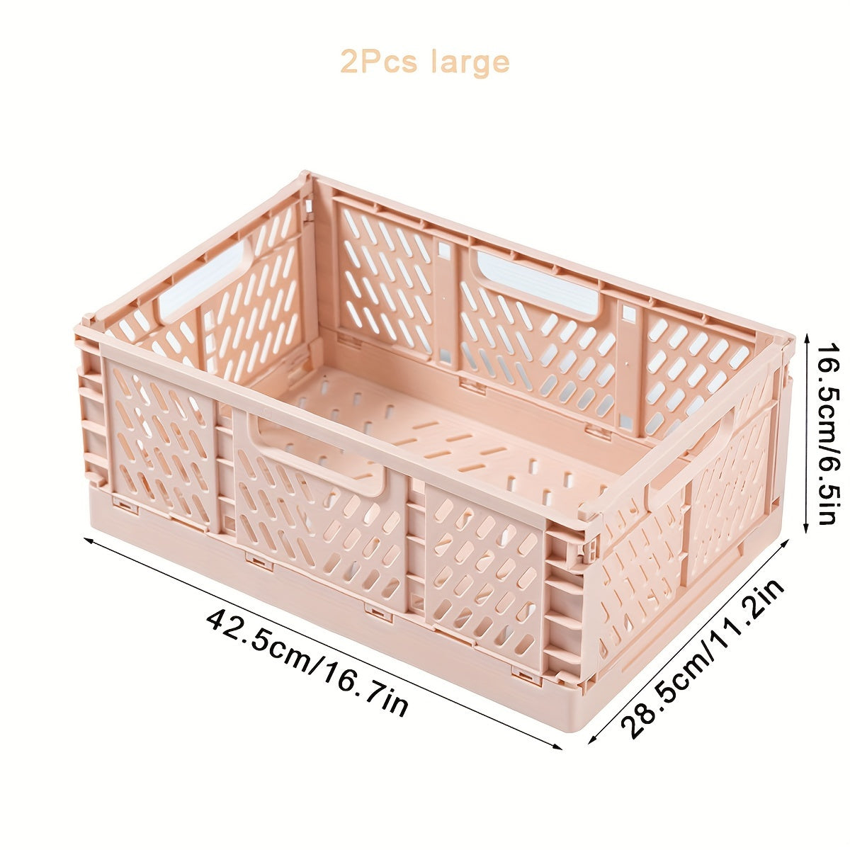 2-Pack Plastic Folding Storage Baskets with Handles, Stackable Organizers for Home - Mixed Color