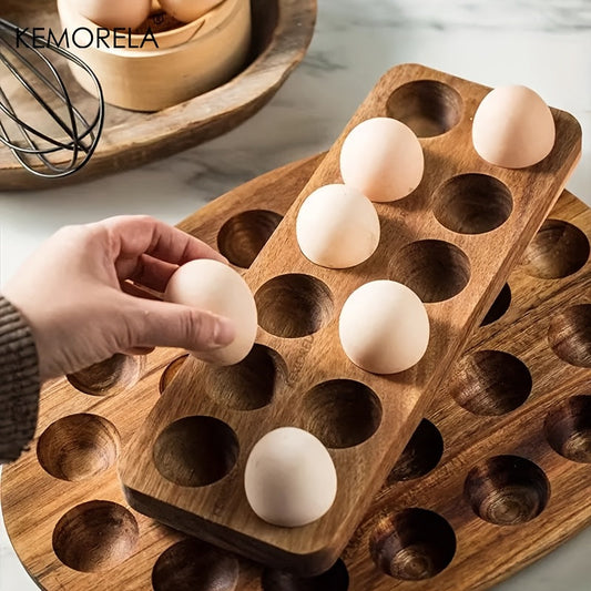 Organize your fresh eggs in style with the KEMORELA Modern Wooden Egg Storage Box. This multi-compartment kitchen organizer is perfect for home cooking and baking.