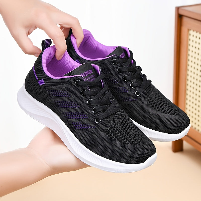 1 Pair Women's Breathable Casual Running Sneakers with PVC Sole for All Seasons