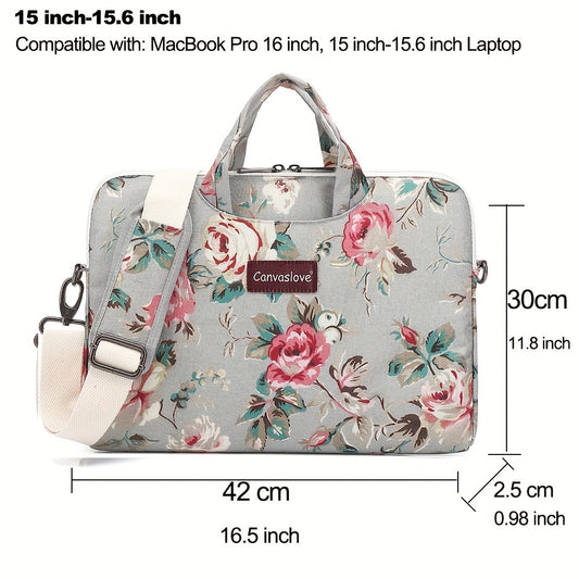 Canvaslove laptop bag with rose pattern and water resistance.