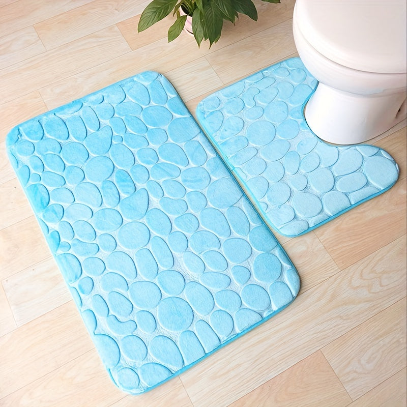 Pebble Embossed Non-Slip Bathroom Bath Mat Set with Memory Foam - Super Soft, Absorbent, and Quick-Drying Rug for Comfort and Safety. Machine Washable and Thick for a luxurious feel in your bathroom.