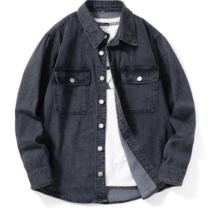 Men's Casual Denim Shirt - Loose fit, long sleeve with chest pocket, machine washable - ideal for spring/fall.