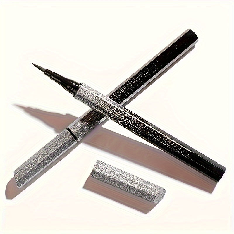 Pack of 3 Black Eyeliner Pens with Ultra-Thin Starry Sky Glitter. Long-lasting and quick-drying for precision eye makeup.