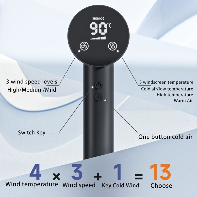 1pc Professional Hair Dryer with LED Digital Display, 8000W Brushless Motor, Fast Drying, Low Noise Magnetic Nozzle, Ionic Negative Temperature Control, Hair Protection, Foldable Handle