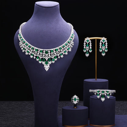 Elegant and fashionable women's jewelry set perfect for brides, weddings, banquets, and all-year wear. This luxury set includes a bracelet, necklace, ring, and earrings, ideal for a luxurious wedding or vacation look. Targeted for Ramadan and stylish