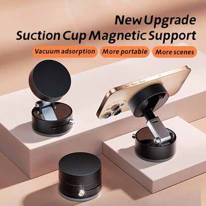 A versatile vacuum suction cup mobile phone holder with retractable and foldable double-sided magnetic suction. Ideal for use in cars, offices, homes, and on glass, metal, and porcelain