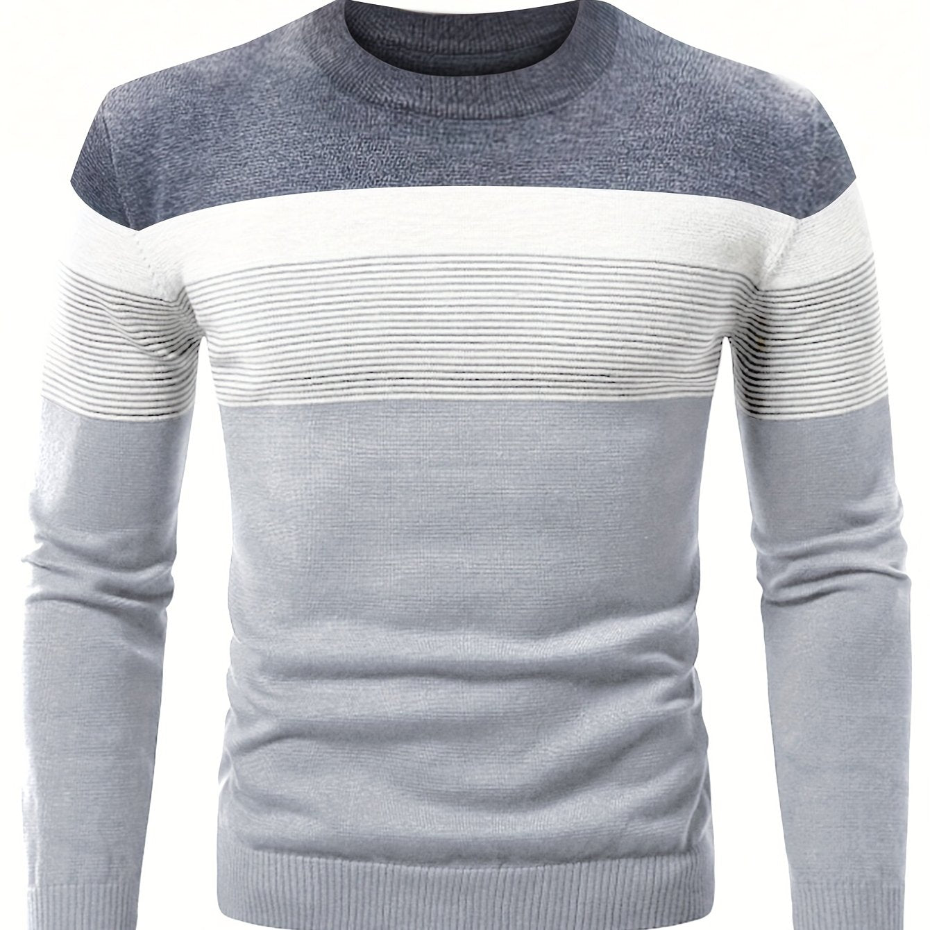 Cotton crew neck sweater for men with striped pattern, perfect for daily wear in fall/winter.