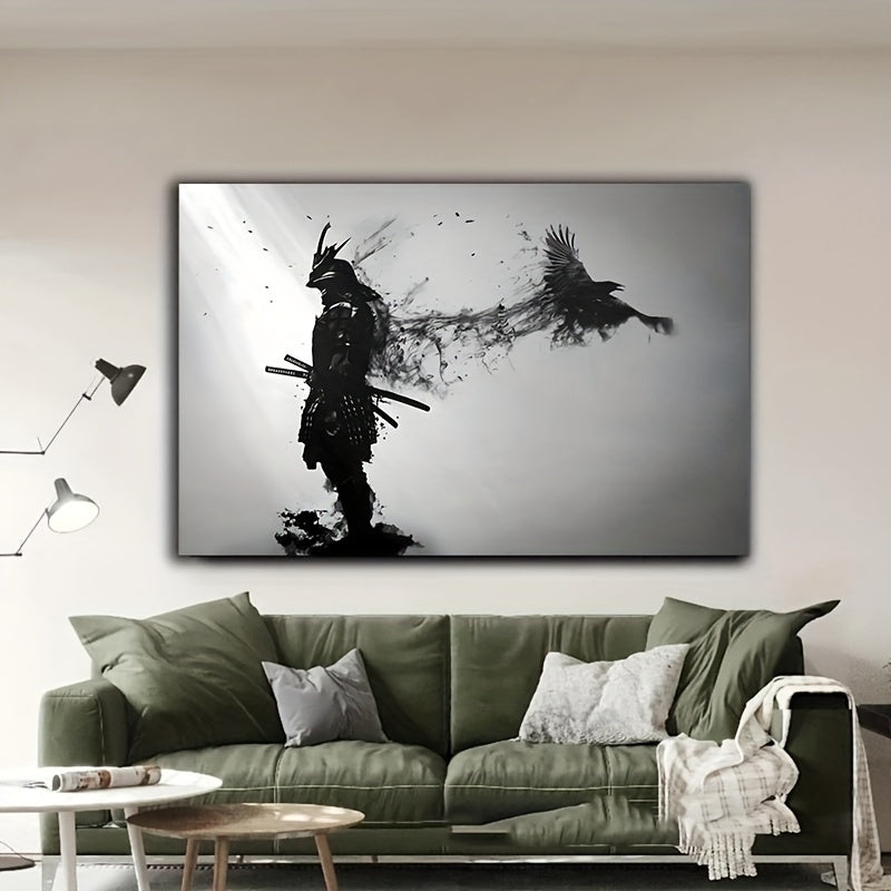 Black and white Japanese samurai poster for living room decor, canvas painting without frame.