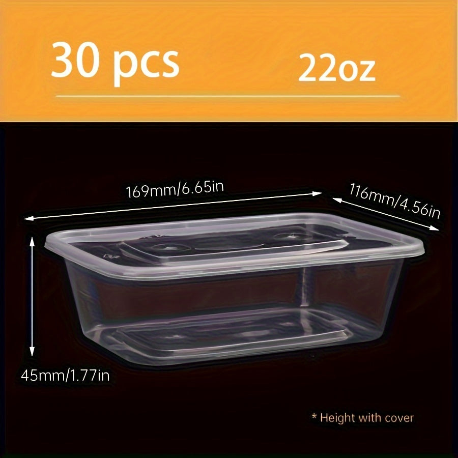 10 to 30 pieces of transparent plastic containers with lids in sizes 17, 22, and 26 ounces. These rectangular food storage containers are BPA free, stackable, leak-proof lunch boxes that are also microwave safe. Perfect for kitchen gadgets and