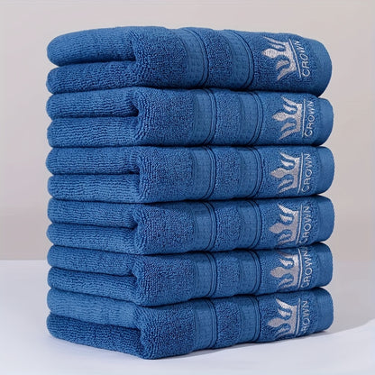 6-piece set of pure cotton face washing towels with crown pattern embroidery, suitable for home use in bathroom and dressing room.