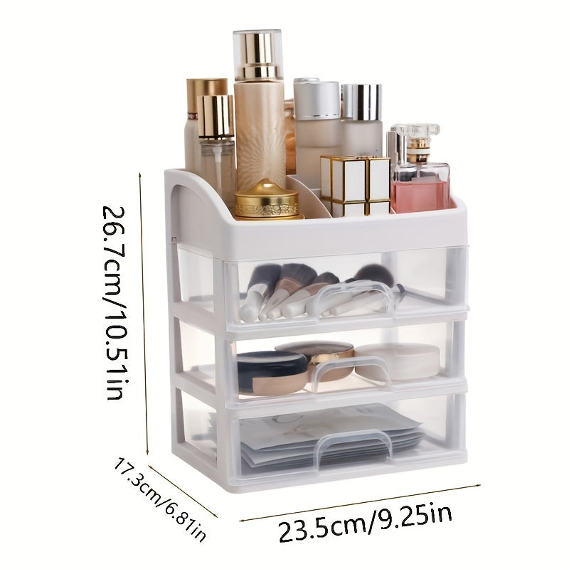 4-Tier Expandable Cosmetic Organizer made of durable PP material with a sleek unfinished design, perfect for bathroom and vanity display. Great for home decor and office desk organization.