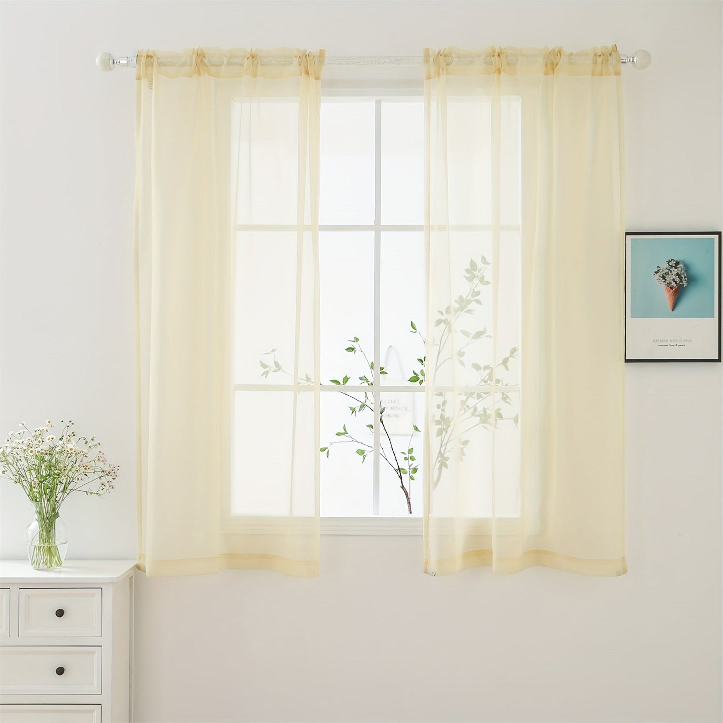 [Top Pick] Add a touch of elegance to your home with these stylish terylene gauze curtains. The two-piece set features a semi-transparent design in a plain color, perfect for creating a breathable and lightweight atmosphere in any room. Hang them with