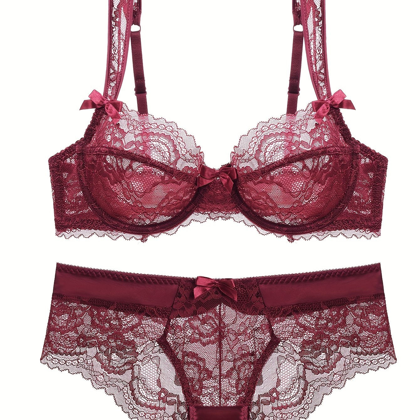 Seductive lace lingerie set with bow decoration.