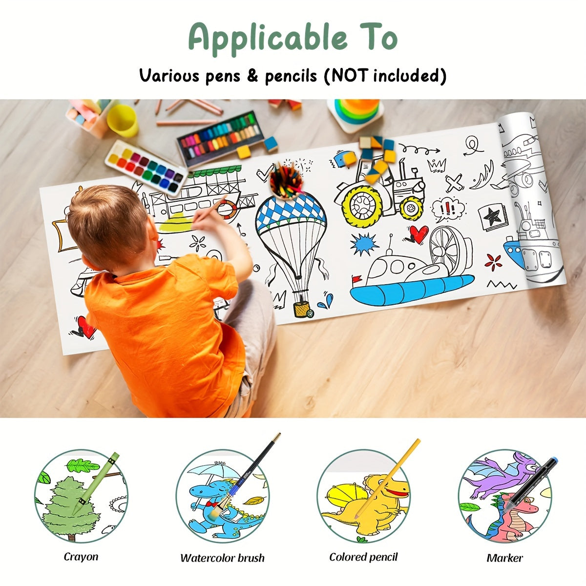 300CM graffiti paper roll for ages 3+, promotes creativity and motor skills, compatible with watercolor.