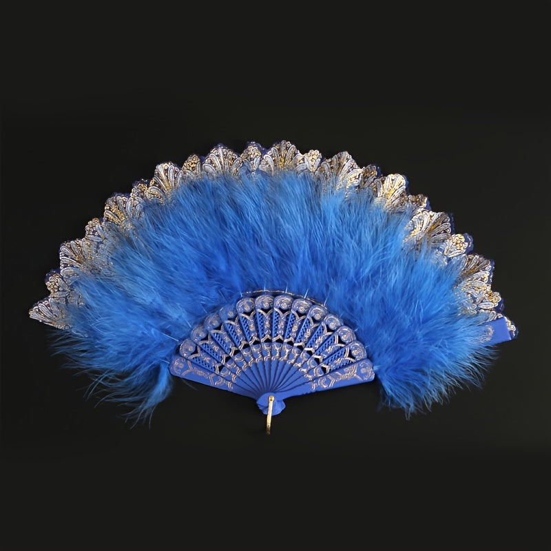 High-end Plush Feather Folding Fan with Extra Thickness, Perfect for Adults' Performance Dance. Ideal for Chinese Cheongsam Runway Shows, Comes in a Variety of Colors.