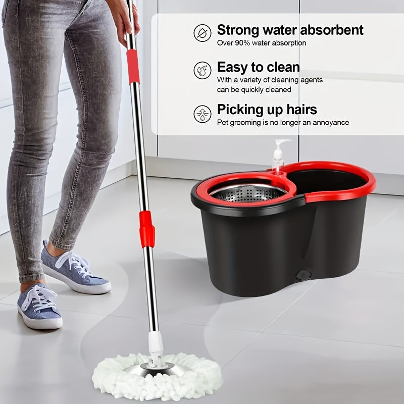 Get ready to conquer your cleaning tasks with the 360° Rotating Mop and Bucket Set! This bathroom mop bucket set includes 3 microfiber mop replacement heads and an adjustable stainless steel handle for efficient floor cleaning. Say goodbye to batteries