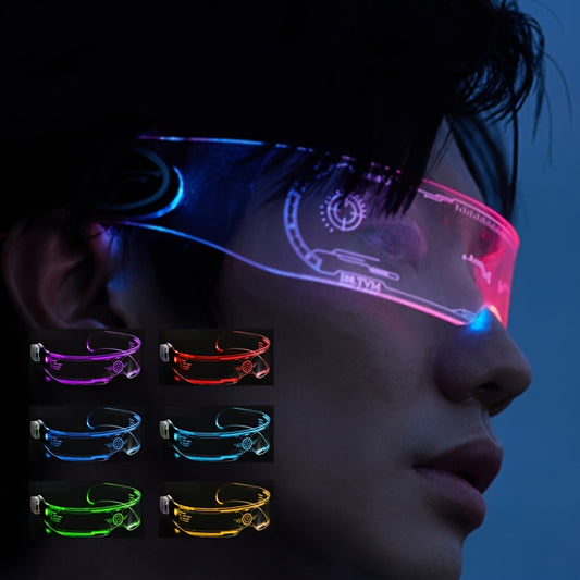 LED Light-Up Glasses for parties, music festivals, and night outs. Features 7 color cyberpunk Sci-Fi goggles with a durable plastic frame.