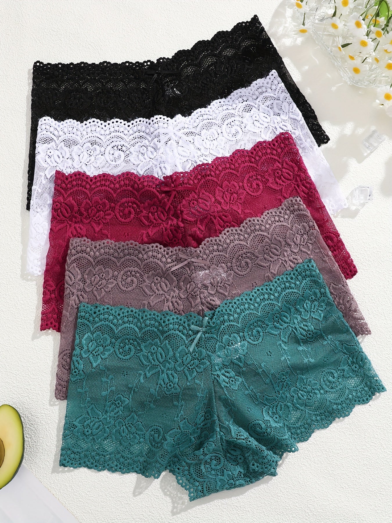 5 Floral Lace Panties: Sexy, Comfy, Mid-Rise Scallop Trim Lingerie & Underwear