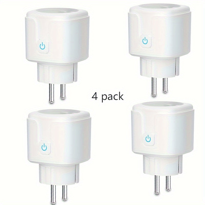 4-Pack Smart WiFi Plugs, EU 16A AC100-240V, Google Assistant and Alexa Compatible, Wi-Fi Connectivity, European Plug, No Battery