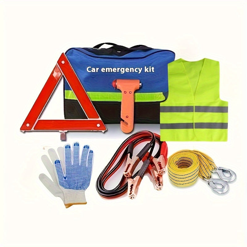 Portable car emergency rescue tool kit with multifunctional capabilities.