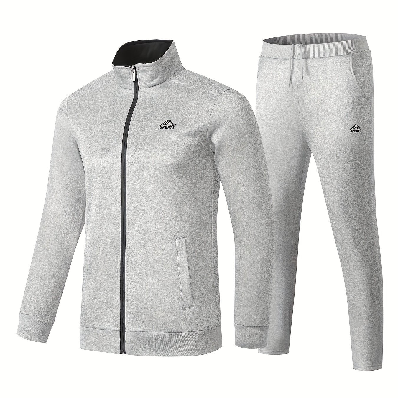 2-piece men's sports suit for outdoor activities, including a zip-up jacket and drawstring pants.