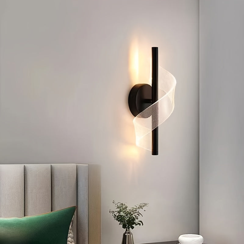 Contemporary S-Shaped LED Wall Sconce in Golden Metal & Acrylic Design - Ideal for Bedroom, Study, or Hallway - Warm Ambient Glow, Hardwired Installation, LED Lights for Bedroom.