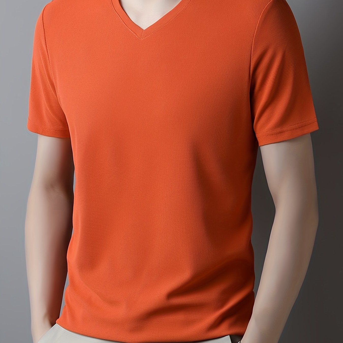 Men's casual short sleeve V-neck tee for summer outdoor wear.